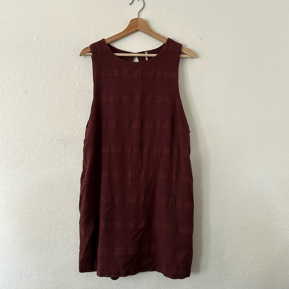 Free People Open Back Linen Blend Romper in Brown Sz XS